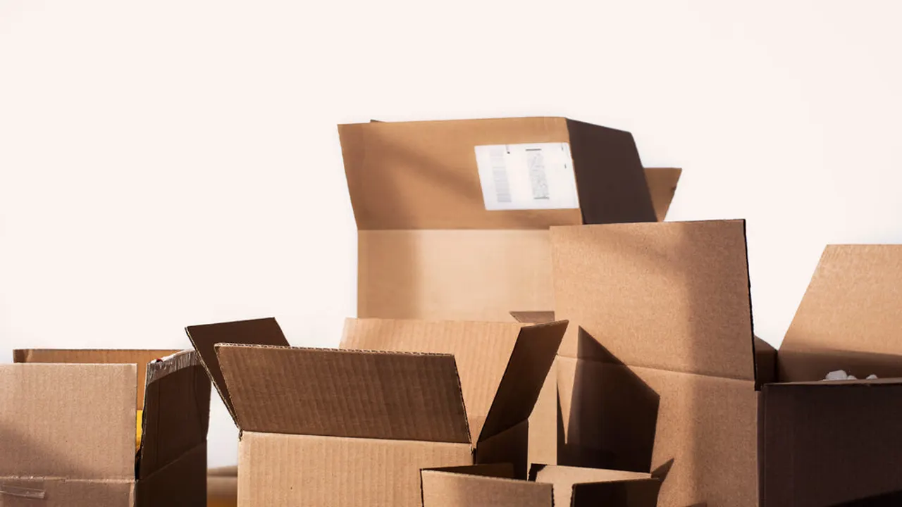 Boxes in the process of being packed.
