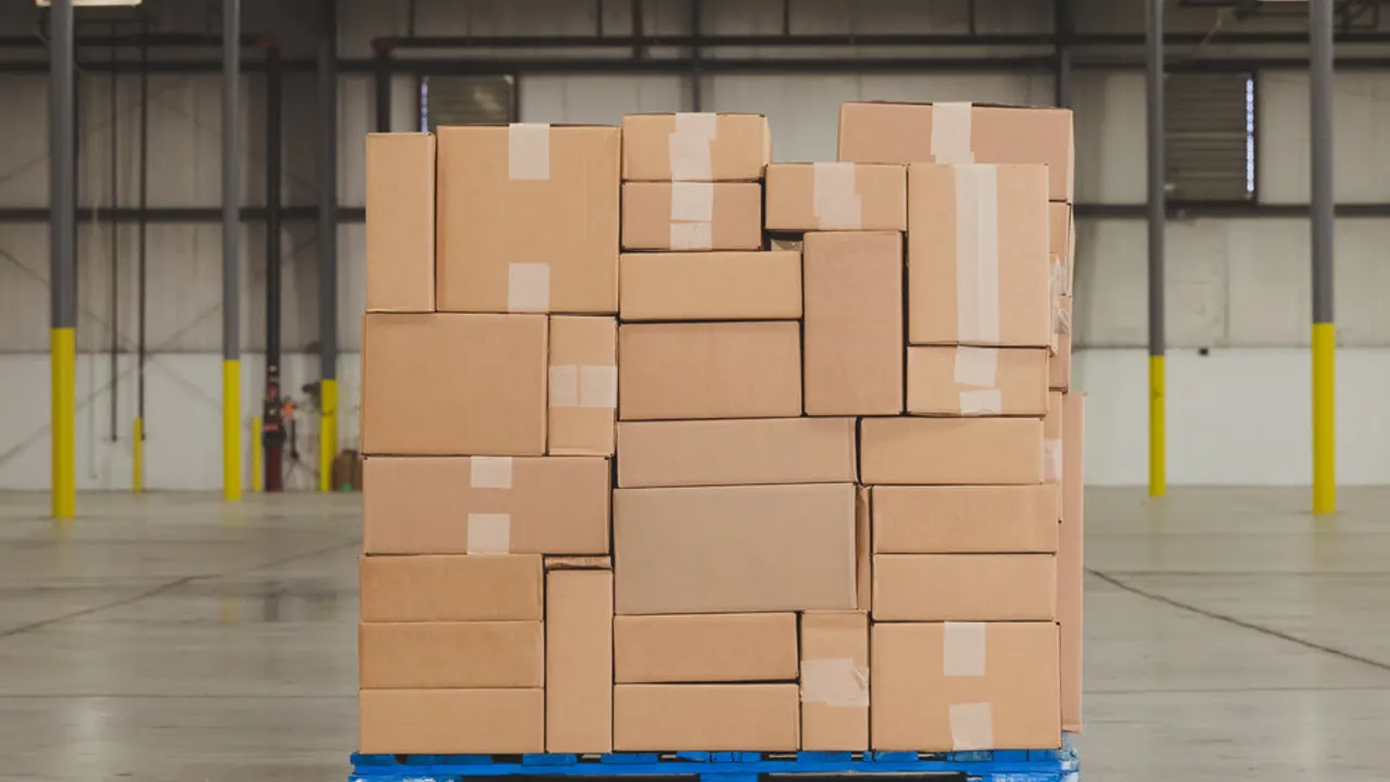 Stocked pallet in warehouse.