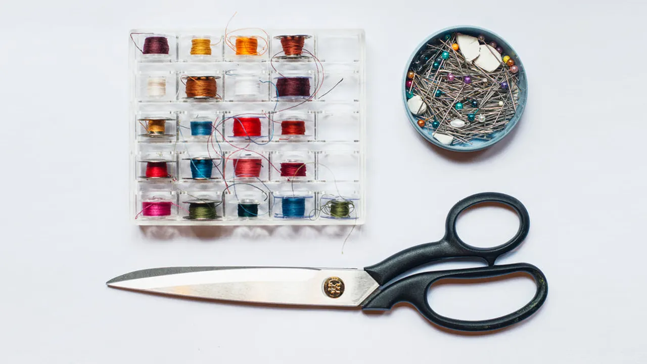 Sewing materials flatlay.