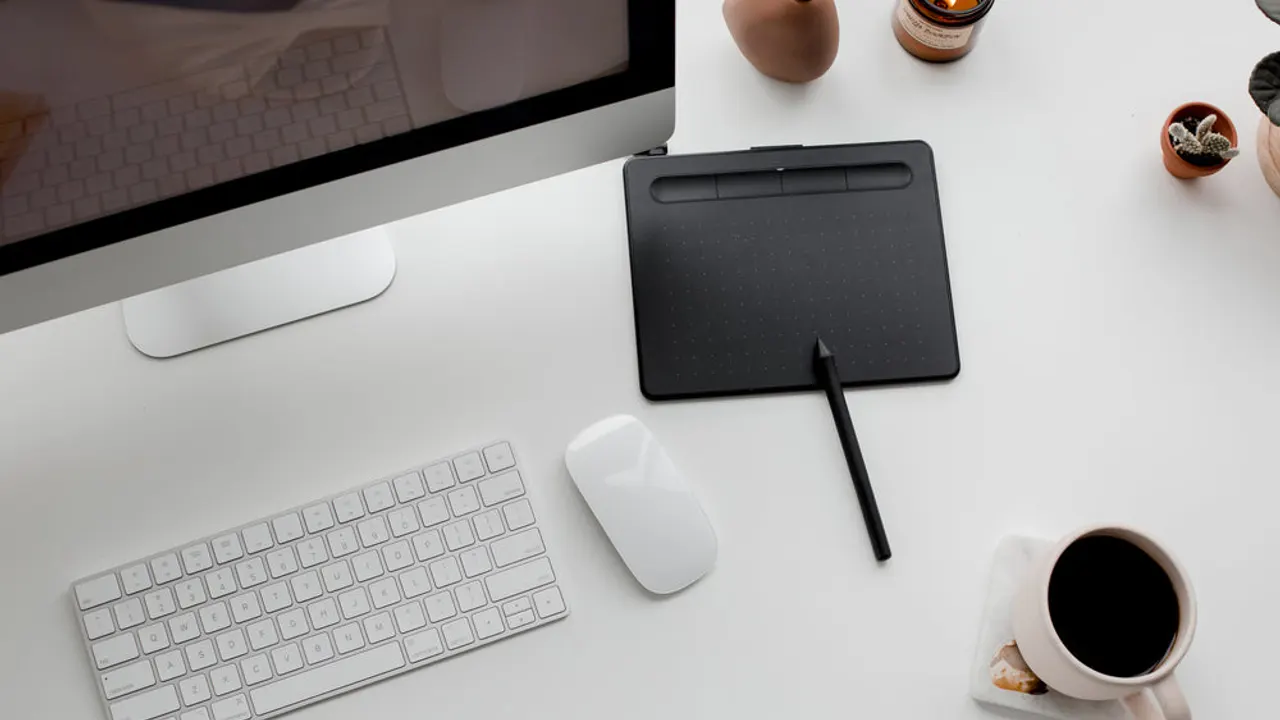 An overhead of a clean organized desk.