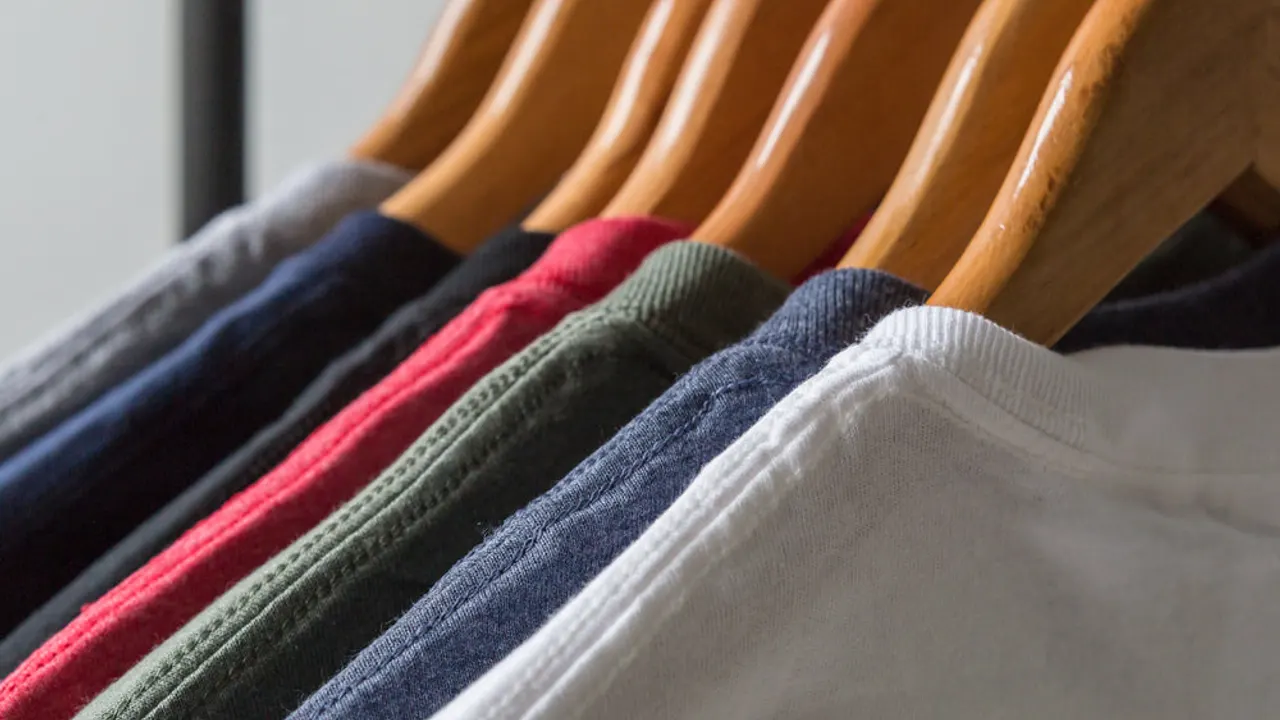 Rack of blank tshirts.