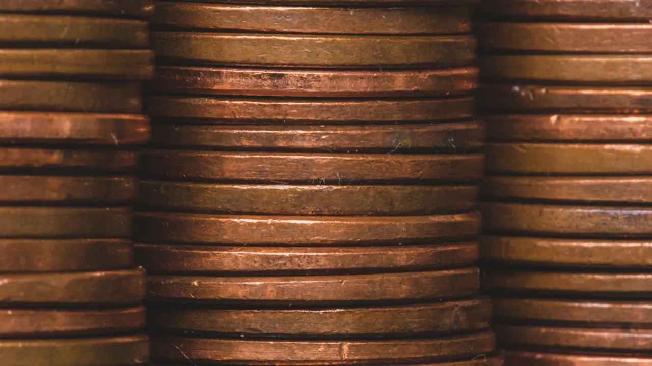 Stacked coins close up.