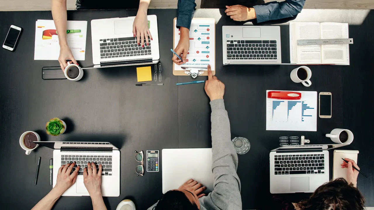 Tech group meeting flatlay.